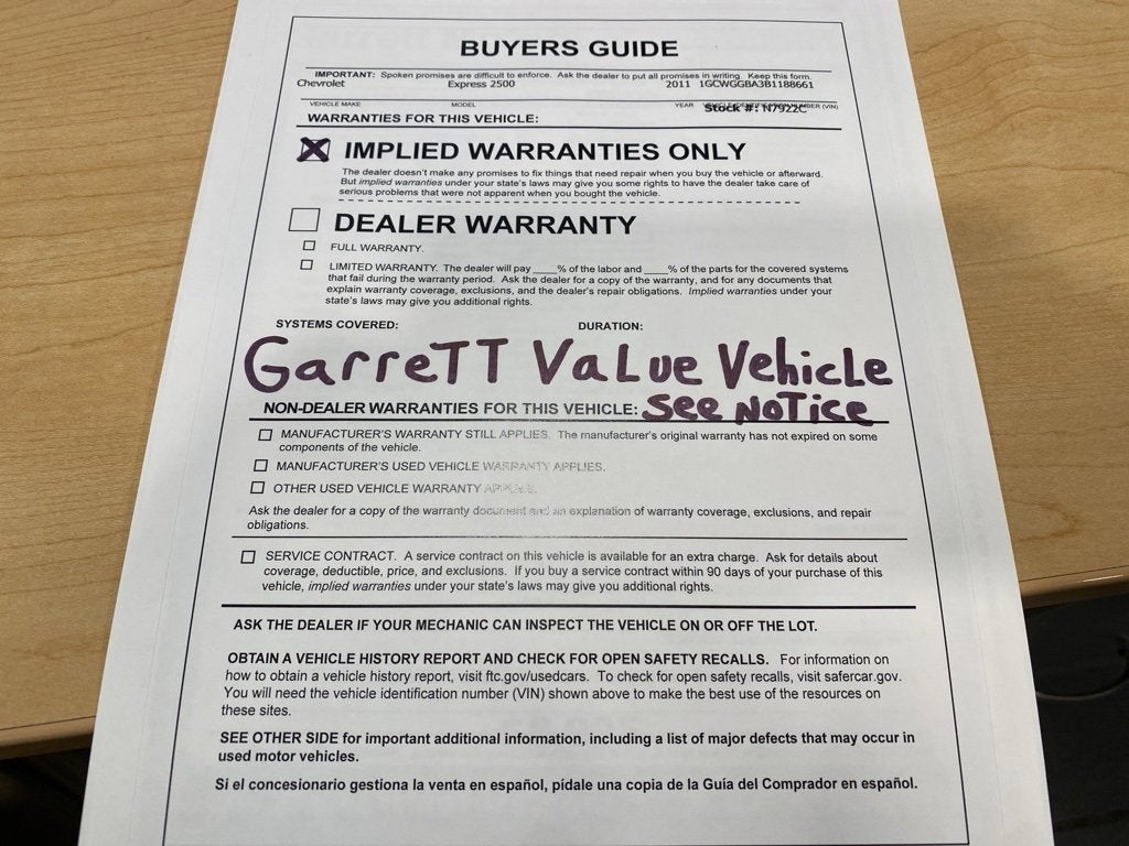 2011 Chevrolet Express Cargo 2500 Base